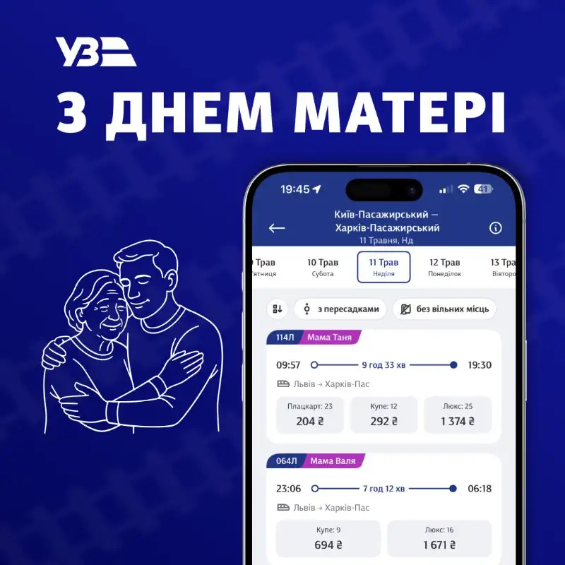 На честь Дня матері «Укрзалізниця» назвала поїзди іменами жінок, чиї сини боронять Україну